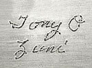 Tony O script mark for Tony Ohmsatte Zuni hallmark on native indian jewelry